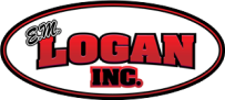 Oval logo with "E.M. Logan Inc." in bold red and black letters on a white background, outlined with a black border.